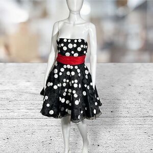 Jovani Polka Dot Strapless Cocktail Dress